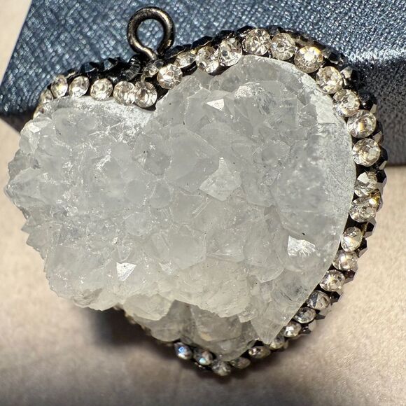 Raw Quartz Crystal Heart Pendant with Rhinestone Border - Picture 5 of 17